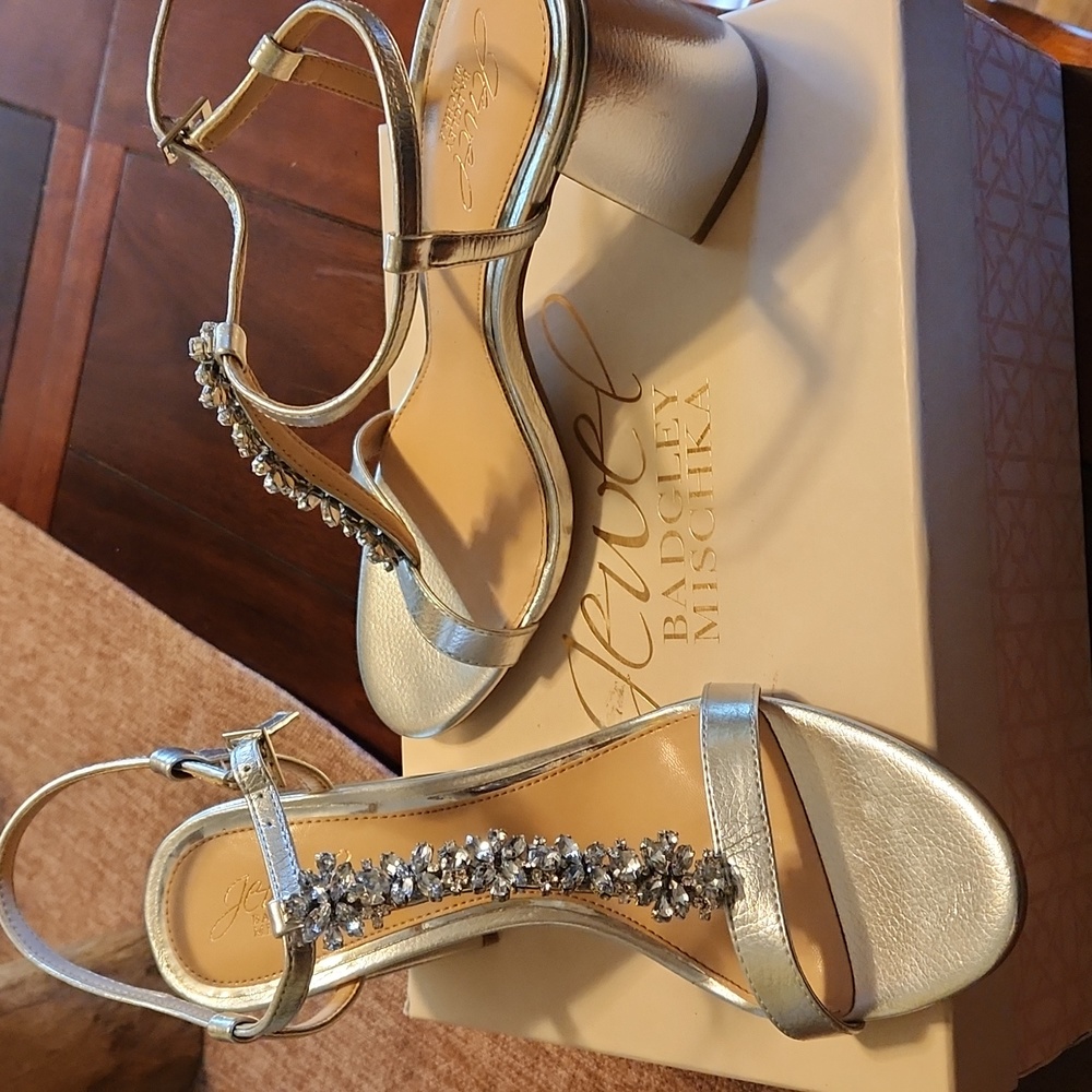 Badgley Mischka Silver Heels with Jewel Embellishment